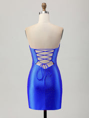 Strapless Tight Satin Cut Out Short Mini Dress with Beading