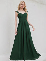 Green Chiffon A Line V Neck Floor Length Bridesmaid Dress With Ruffle
