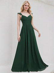 Green Chiffon A Line V Neck Floor Length Bridesmaid Dress With Ruffle