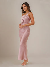 Dusty Rose Satin Sheath/Column One Shoulder Sleeveless Ankle Length Bridesmaid Dress