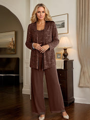 Chiffon Mother of the Bride Pantsuits with Jacket & Sequins
