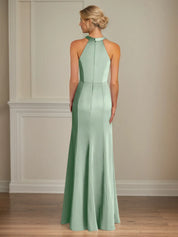 Trumpet/Mermaid Halter Neck Sleeveless Floor-Length Satin Dress With Pleated