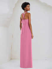 A Line Chiffon Off the Shoulder Sleeveless Floor Length Bridesmaid Dress