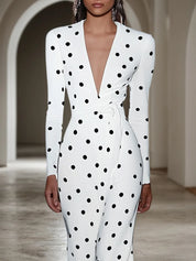 White Deep V Neck Long Sleeve A-Line Maxi Dress
