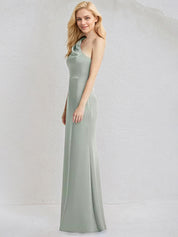 Sheath/Column Satin One Shoulder Sleeveless Floor Length Bridesmaid Dress