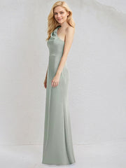 Sheath/Column Satin One Shoulder Sleeveless Floor Length Bridesmaid Dress