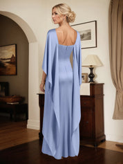 Sheath/Column Stretch Crepe Boat Neck Cape Sleeves Floor Length Dress