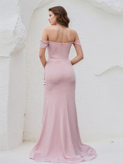Lavender Blush Chiffon Sheath/Column Off the Shoulder Sleeveless Floor Length Bridesmaid Dress