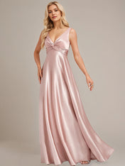 Dusty Rose A-Line V-Neck Floor-Length Satin Bridesmaid Dress