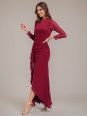 Burgundy Trumpet/Mermaid Scoop Asymmetrical Chiffon Bridesmaid Dress With Ruffle Ruched
