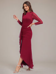 Burgundy Trumpet/Mermaid Scoop Asymmetrical Chiffon Bridesmaid Dress With Ruffle Ruched
