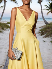 Orange Ombre Classic V Neck Sleeveless A-Line Midi Dress