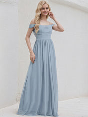Dusty Blue Chiffon A Line Spaghetti Straps Sleeveless Floor Length Bridesmaid Dress