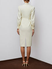 Off White Bow Neck Long Sleeve Sheath Midi Blazer Dress