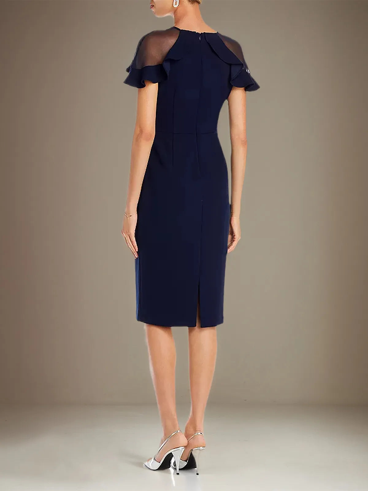 Sheath/Column Stretch Crepe Scoop Short Sleeves Knee Length Dress