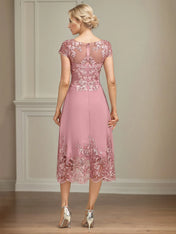 A Line Scoop Neck Chiffon Mother of the Bride Dress with Appliques