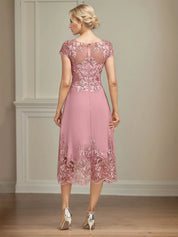 A Line Scoop Neck Chiffon Mother of the Bride Dress with Appliques