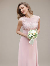 Petal A-Line Chiffon Scoop Neck Sleeveless Floor-Length Bridesmaid Dresses With Appliques