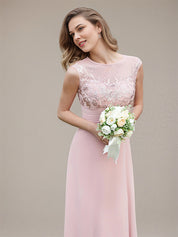 Petal A-Line Chiffon Scoop Neck Sleeveless Floor-Length Bridesmaid Dresses With Appliques