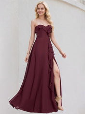 Cabernet Chiffon A Line Sweetheart Sleeveless Floor Length Bridesmaid Dress