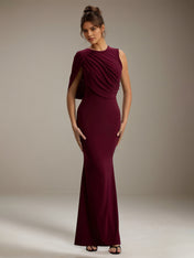 Burgundy Chiffon Sheath/Column Scoop Neck Sleeveless Floor Length Bridesmaid Dresses