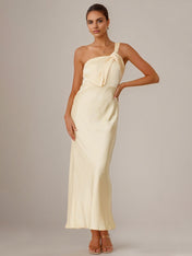 Yellow Satin Sheath/Column One Shoulder Ankle Length Bridesmaid Dresses