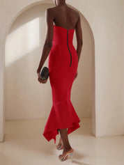 Red Strapless Sheath Mermaid Maxi Dress with Flouncing Skirt