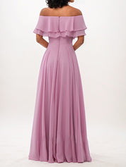 Wisteria A-Line Chiffon Ruffles Off-The-Shoulder Sleeveless Floor-Length Bridesmaid Dresses