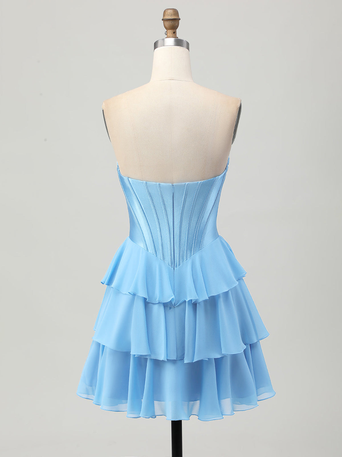 Light Blue A Line Tiered Sweetheart Corset Short Homecoming Dress