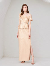 Champagne Sheath/Column Satin One Shoulder Sleeveless Ankle Length Dress With Slit
