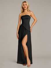 A Line Satin Off The Shoulder Sleeveless Floor Length Dress