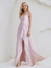 A-Line V-Neck Asymmetrical Chiffon Bridesmaid Dress With Ruffle
