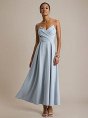 Powder Blue A Line Stretch Crepe Sweetheart Ankle Length Dress