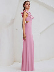 Chiffon Sheath/Column Square Neck Sleeveless Floor Length Bridesmaid Dress