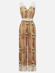 Women Embroidery V Neck Sleeveless Vacation Jumpsuit