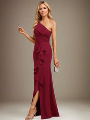 Trumpet/Mermaid One Shoulder Floor-Length Chiffon Evening Dress With Cascading Ruffles