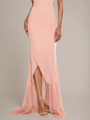 Pink 3D Floral Lace Classic One Shoulder Sleeveless Mermaid Gown Dress
