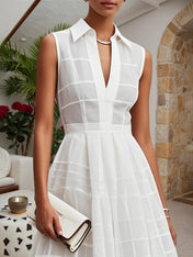 White Shirt Dress Shirt Collar Sleeveless A-Line Midi Dress