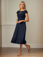 A Line Scoop Neck Cap Sleeves Ankle Length Chiffon Mother of the Bride Dress