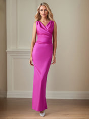 Raspberry Satin Sheath/Column V Neck Floor Length Mother of the Bride Dresses