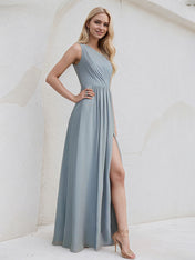 A-Line One Shoulder Floor-Length Lace Chiffon Bridesmaid Dress With Sequins