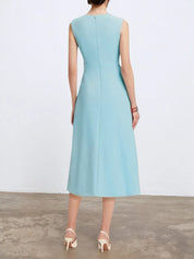 Light Blue Sleeveless Midi Elegant A-line Dress with Waist Twist for Day-to-Night