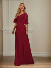 A Line V Neck 1/2 Sleeve Floor Length Chiffon Mother of the Bride Dress