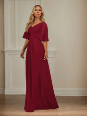 A Line V Neck 1/2 Sleeve Floor Length Chiffon Mother of the Bride Dress