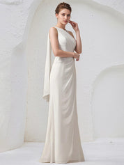 Ivory Chiffon Sheath/Column One Shoulder Sleeveless Floor Length Bridesmaid Dress