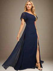Sheath/Column Asymmetrical Floor-Length Chiffon Dress With Pleated