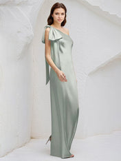 Sheath/Column One Shoulder Sleeveless FloorLength Chiffon Bridesmaid Dresses With Bow