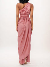 Dusty Rose Sheath/Column One Shoulder Floor-Length Satin Bridesmaid Dress