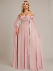 Dusty Rose A-Line Cold Shoulder Spaghetti Straps Floor-Length Chiffon Bridesmaid Dress With Ruffle