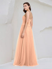A-Line Spaghetti Straps Sleeveless Floor-Length tulle Bridesmaid Dresses